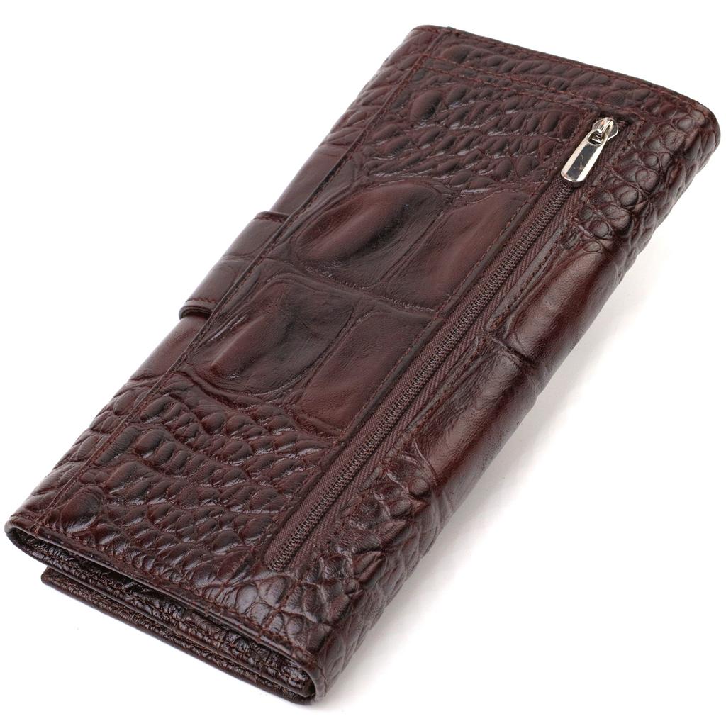 Excellent Stylish Men's Wallet Made of Genuine Leather with Crocodile Embossing CANPELLINI 21846 Brown