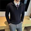 Осень Зима Толстые Полосатые Вязаные Пуловеры Мужская Мода Половина Молнии Высокое Качество Воротник-стойка Мужской Приталенный Теплый Вязаный Свитер