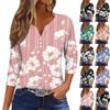 Жен. Футболка Футболка С принтом Пуговицы Рукав 3/4 Повседневные Выходные Мода Классический Классический V-образный вырез Обычный Верх
