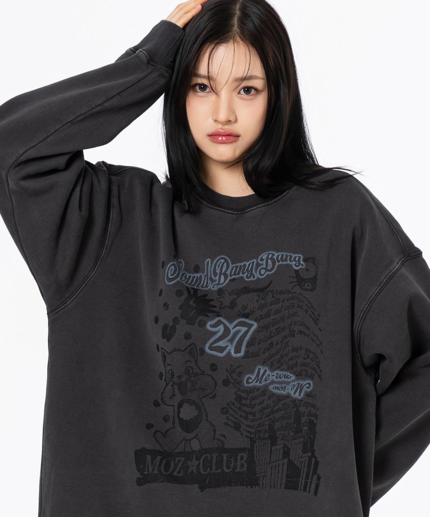 MOZMOZ Miyao Terry Brushed Pigment Oversized Sweatshirt Charcoal