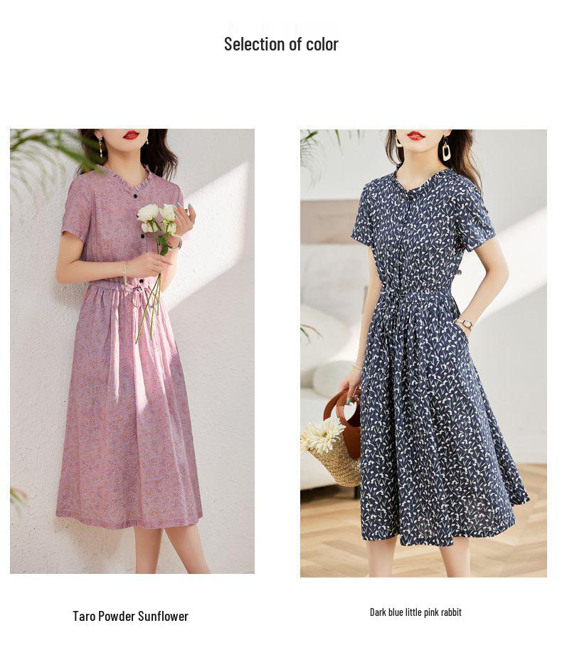 2023 Элегантное цветочное макси-платье из хлопка и льна для женщин – Летнее, с акцентом на талии, омолаживающая мода