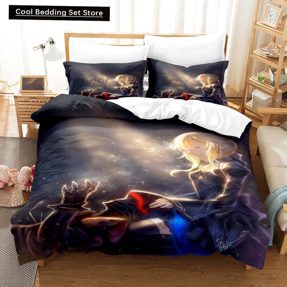 Напечатанный на 3D Аниме Fate/Stay Night Сейбер Постельный комплект Односпальный Полуторный Двуспальный Кингсайз Набор для кровати Взрослый Детский Спальня Комплекты пододеяльников