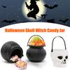 Mini Skull Kettle Skeleton Cauldron Holder Pot Halloween Party Prop Tool Halloween Skull Witch Candy Can Halloween Decoration
