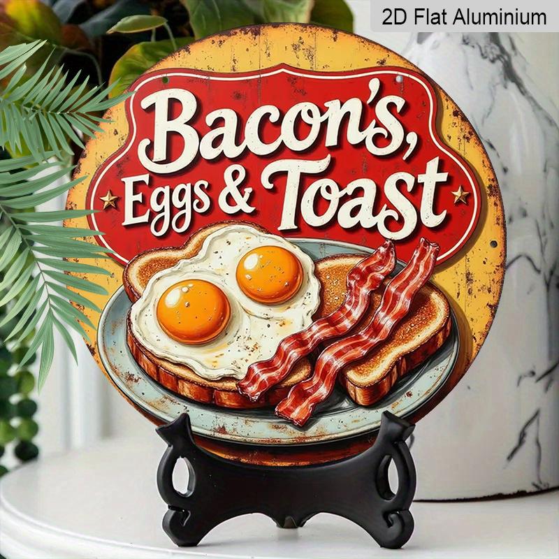 2D Flat Aluminum Egg and Toast Wall Art, Retro Style, 7.87 Inches × 7.87 Inches, Holiday Gift, Perfect for Cafés, Restaurants, Bars, Kitchens, Homes