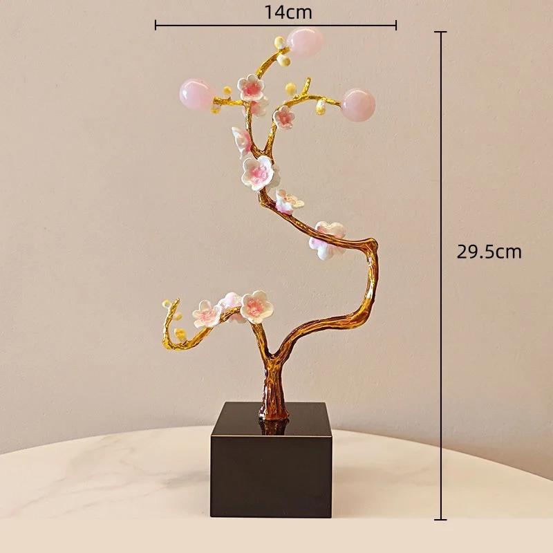 Metal Handicraft Golden Tree Crystal Ball Plum Blossom Statue Metal Decorative Figurines Home Decoration Accessories