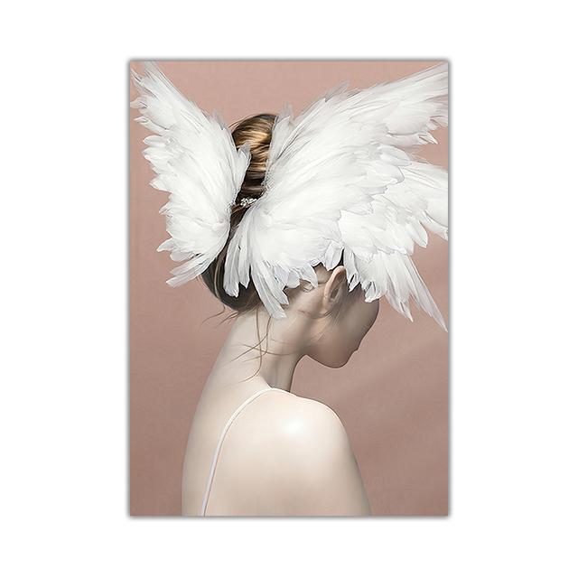 Скандинавские современные девушки, цветок, крылья ангела, головной убор, абстрактные картины для девочек, холст, живопись, настенная живопись, принт, постер, украшение для спальни