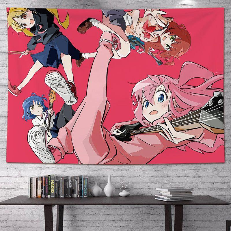 Anime Band Girls Tapestry Wall Hanging Sunset City Crosswalk Guitar Cases Aesthetic Wall Art Dorm Bedroom Decor