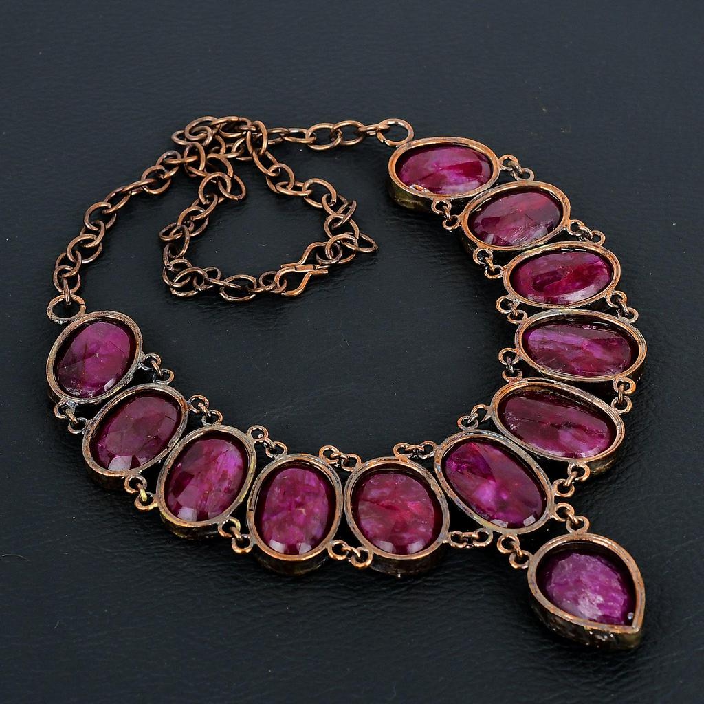Кашмирский рубин, ювелирные изделия из драгоценных камней, созданные в лаборатории, ожерелье из медной гальванопластики, регулируемая цепочка ручной работы, ожерелье, подарок для мамы