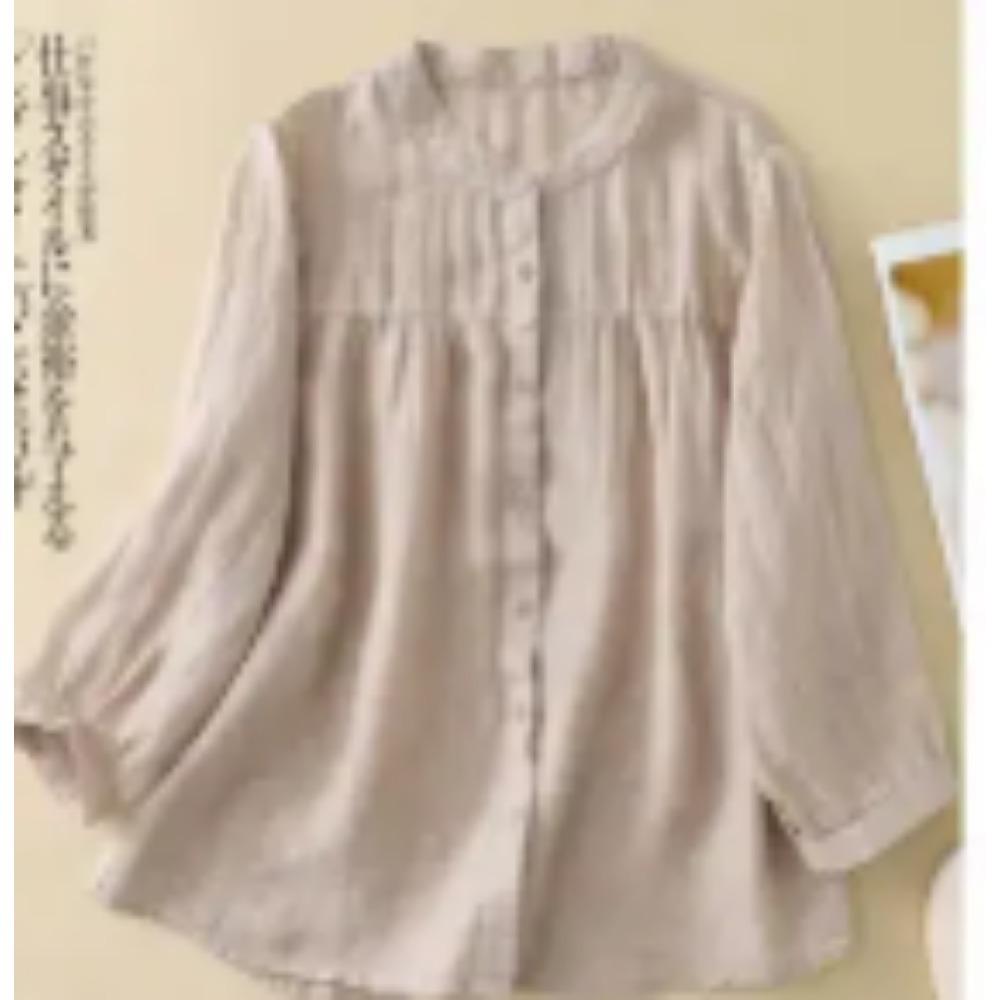 Cotton and Linen Shirt Thin Top Loose and Slimming Three-quarter Sleeve Solid Color Cardigan