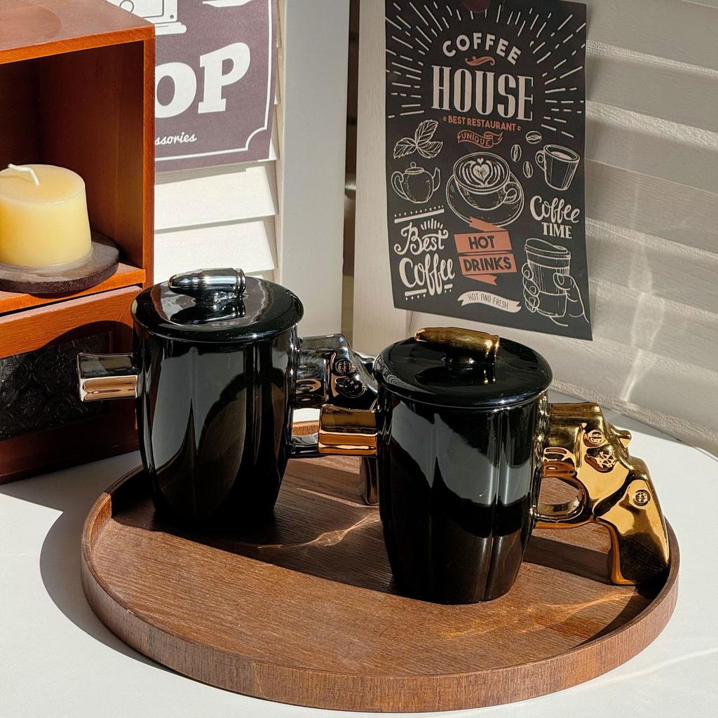 Revolver gun cup ceramic explosion-proof military wind mug personalized shape coffee cup large capacity water cup for boyfriend