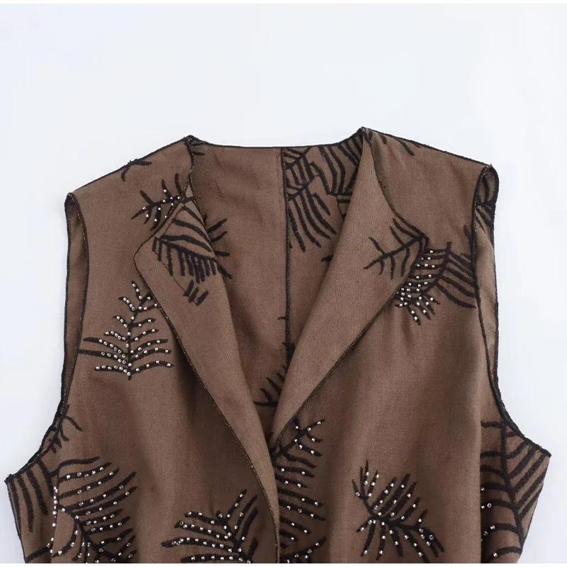 Модная вышитая майка для женщин в стиле ретро с круглым вырезом без рукавов с поясом длинный жилет лето осень уличные женские жилеты