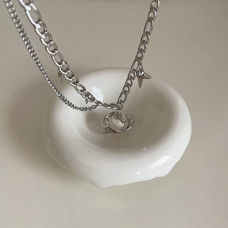 Elegant Saturn Pendant Necklace With Star Trail Design Titanium Steel Chain Layered Adjustable Length 41-50cm Alloy Charm