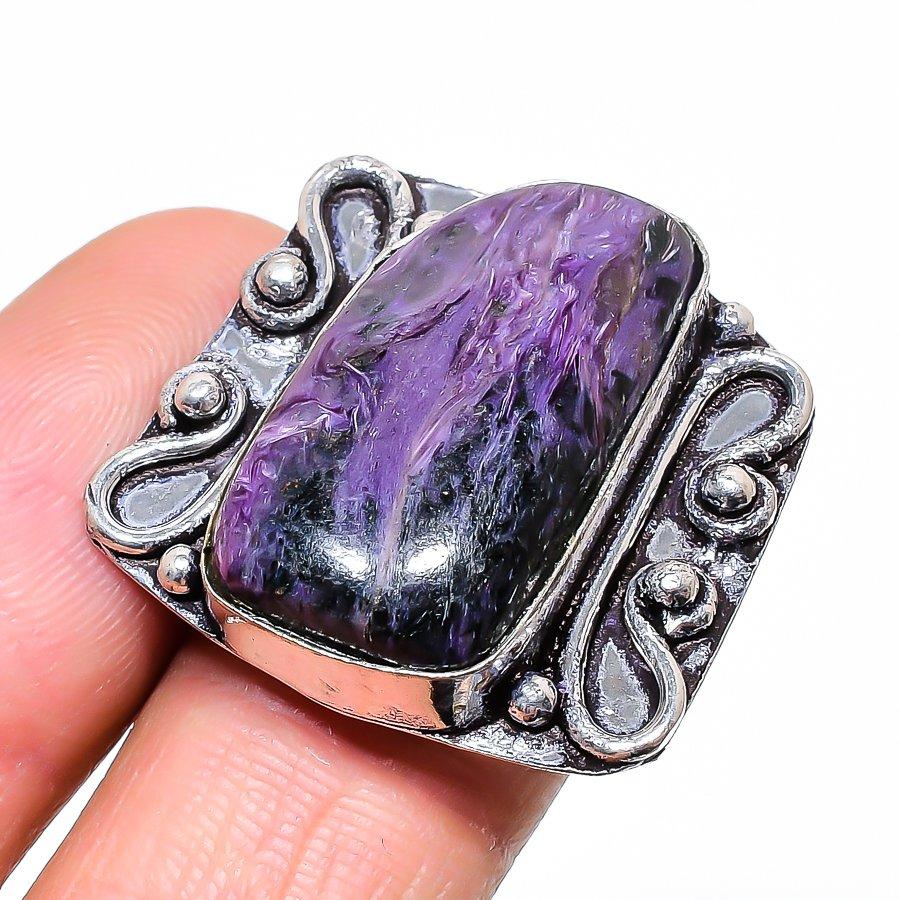 Russian Charoite Gemstone 925 Sterling Silver Jewelry Ring Size 7.5