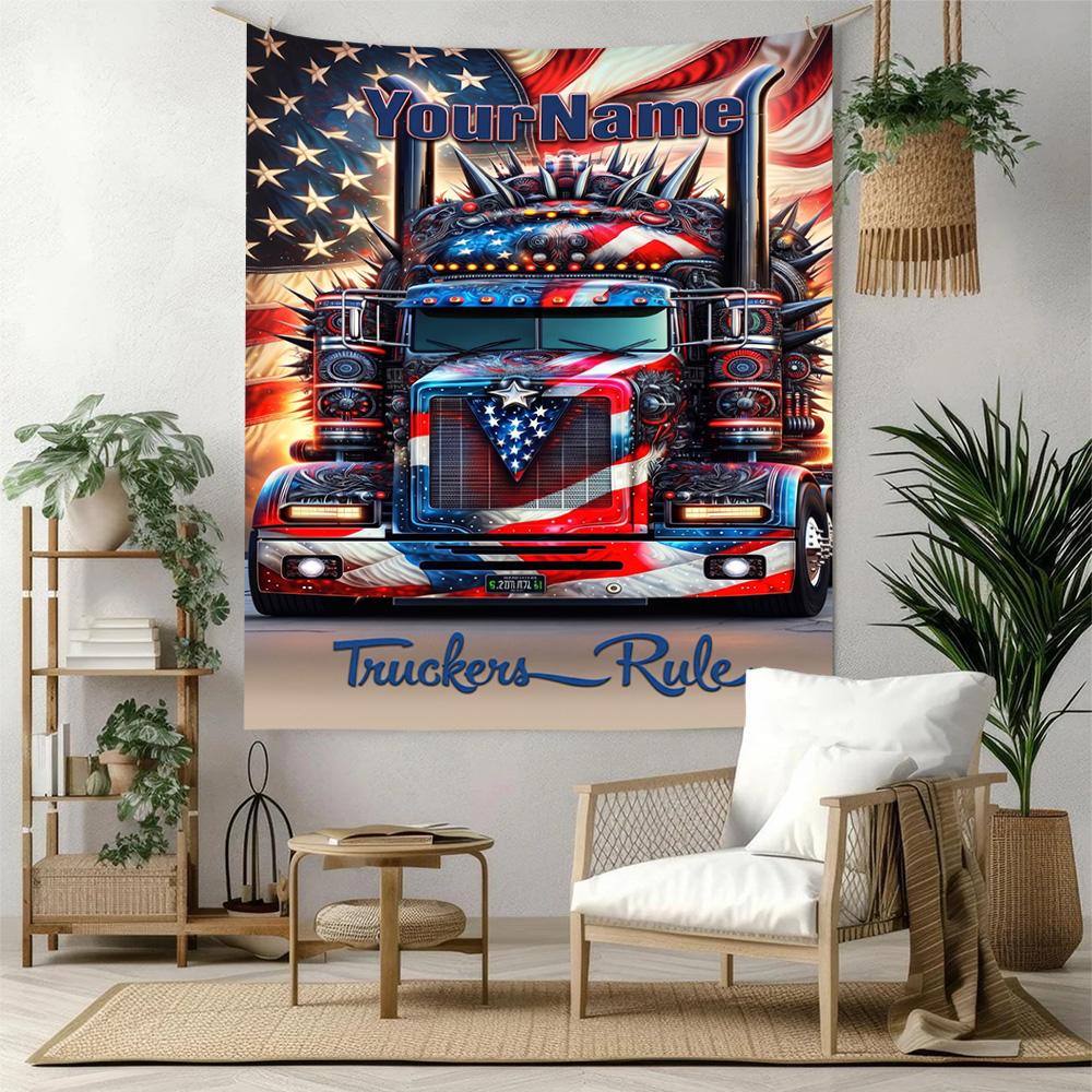 Peterbilt Heavy Trucks Custom Your Name Wall Decor Tapestry Art For Pet Memorial Birthdaywedding Party Backdrop Family Gift
