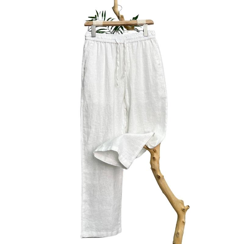 Летние мужские льняные дышащие однотонные льняные облегающие свободные прямые повседневные брюки из льна