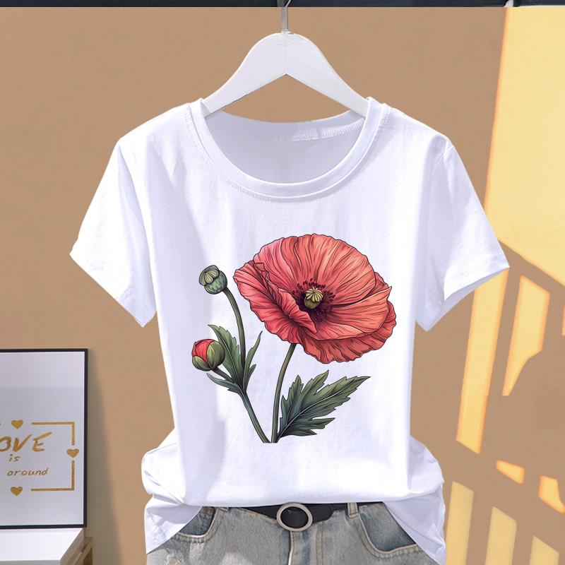 (Asian Size) Sweet Cute Lovely 90s Fashion Print Short Sleeve T-shirts Clothing T Female Casual Women's Top Graphic Tee