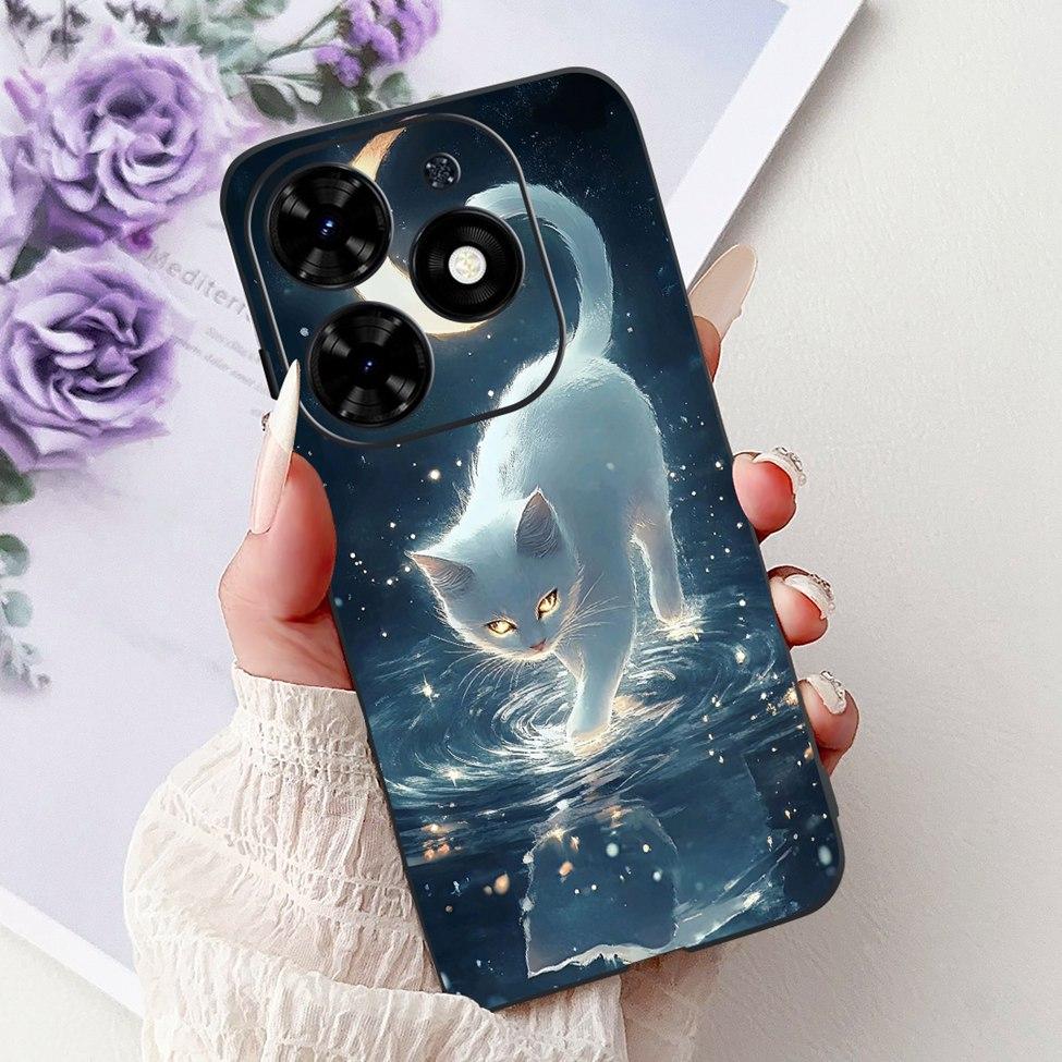Для Tecno Spark Go 2024 BG6 Задняя крышка Для Tecno Spark Go 2024 Чехол Модный Роскошный Цветы Милый Мультяшный Кот Ударопрочный Силиконовый