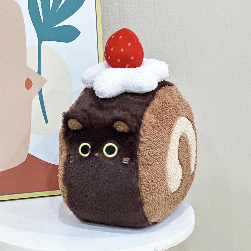 Hot Selling New Children's Toys Cute Kitten Strawberry Chocolate Swiss Roll Creative Plush Doll