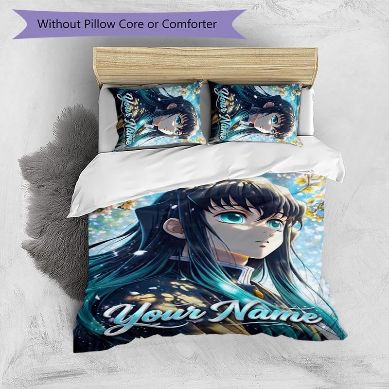 3pcs Tokitou Muichirou Cover Set - Personalized Name, HD Printed Bedding with 1 Cover and 2 Pillowcases - Perfect for Home Decor, Easy Care