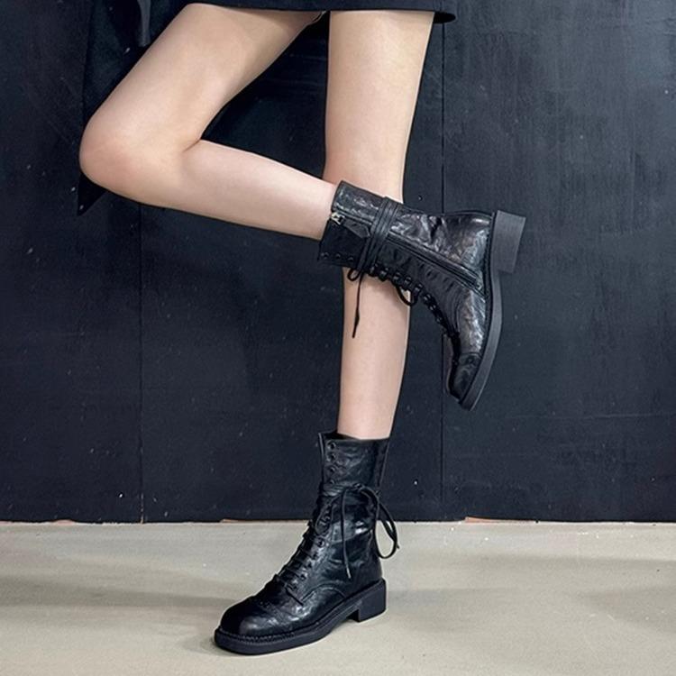 Ретро ботинки Мартина детские 2025 осень и зима новые женские ботинки на толстой подошве короткие ботинки нишевый дизайн шнуровка короткие ботинки женские