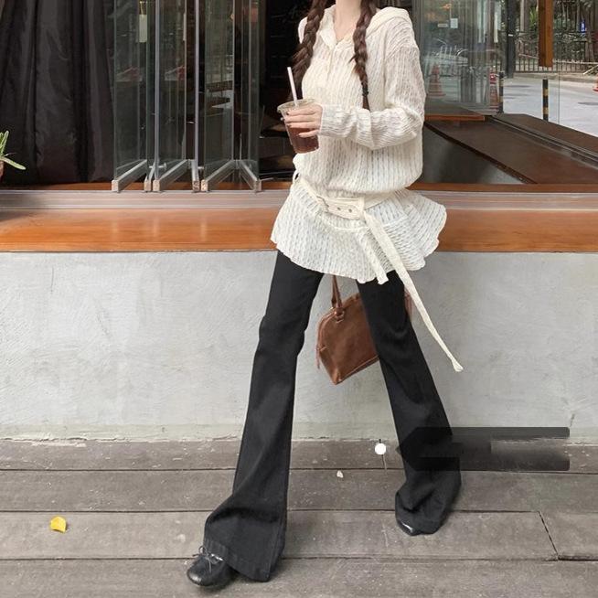 Korean-style hollow lace ruffle long-sleeve dress for women, new spring and autumn niche semi-transparent design hooded sweatshirt dress