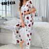 Summer Women's Short Sleeve Long Pants Comfortable Love Printed Casual Homewear Suit Pajamas