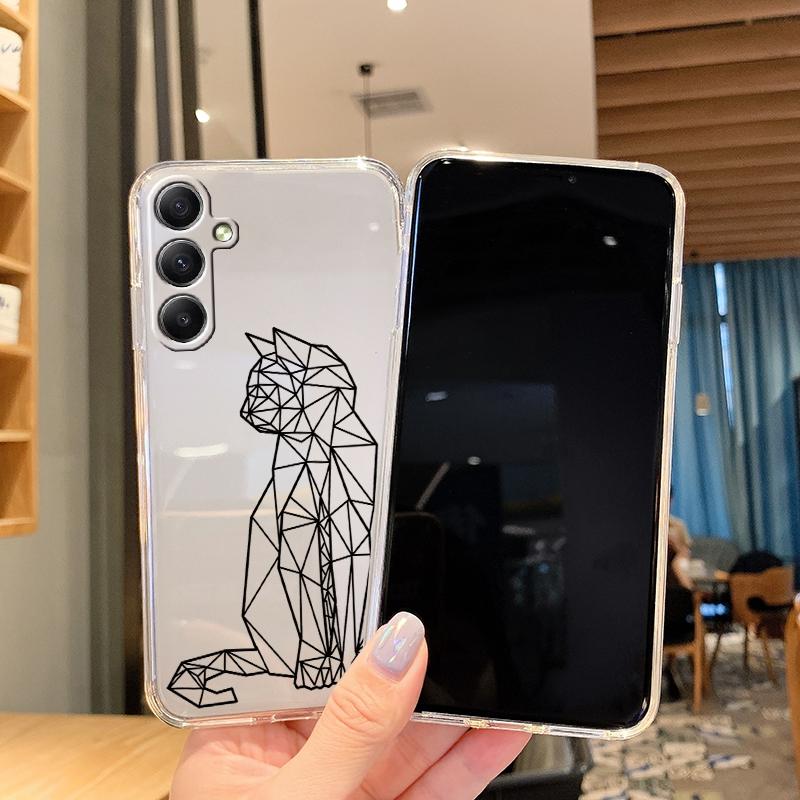 Мягкий силиконовый чехол с рисунком Cat Line для Samsung A55 35 M35 S24 Xiaomi Redmi Note 13 Pro iPhone Huawei Honor Realme Camera Защитный противоударный чехол