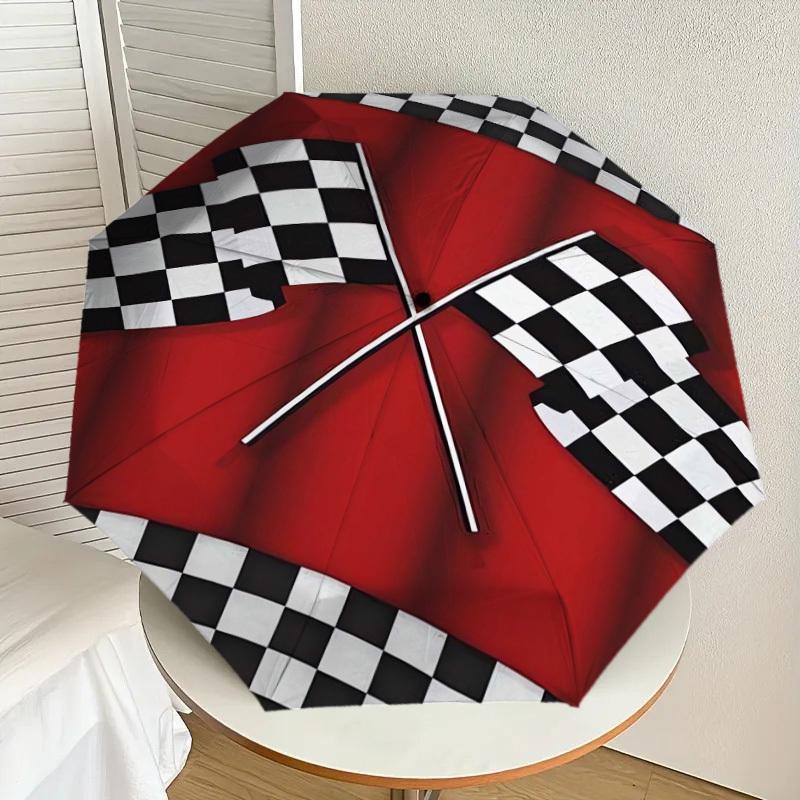 1pc Checkered Flags Racing Theme Umbrella with Plastic Handle,Suitable for All Seasons Home Travel Outdoor UmbrellaDD399