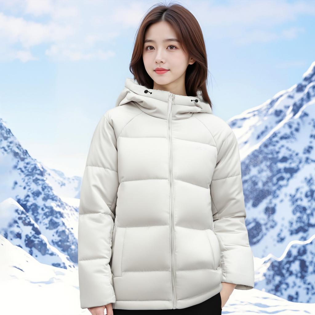 Li Ning Женские пуховики Шампанское Белый С капюшоном Умеренный AYMV798-1