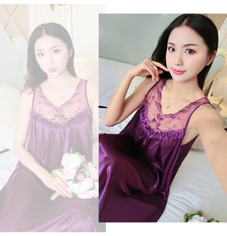 2024 женская летняя ночная рубашка больших размеров из ледяного шелка с подтяжками