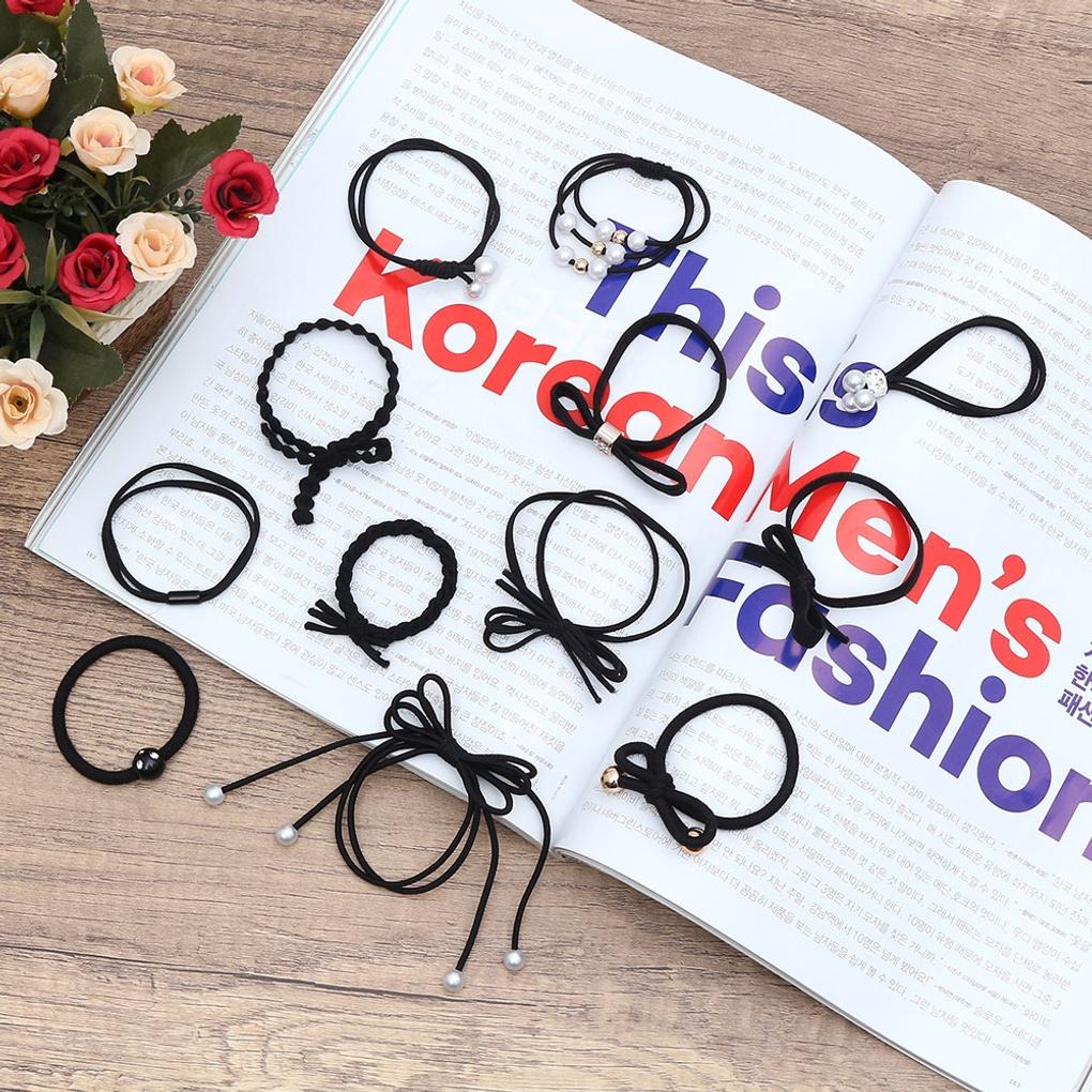 Набор из 12 женских резинок для волос (черный) Точечная повязка для волос