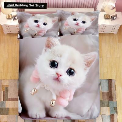 Супер милый комплект постельного белья для детей с котятами Kawaii Girl Quilt Cove King Queen Size Cat Animal 2/3 шт. полиэстеровый пододеяльник (Нет листа)