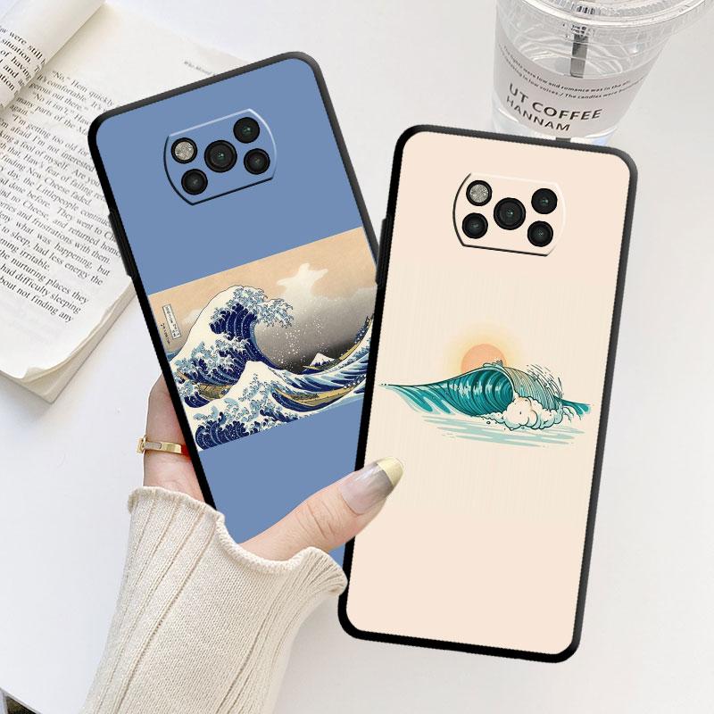 Японский волнистый художественный чехол для Samsung Galaxy M30s M33 M12 M51 M32 5g M31 M13 M52 M22 M23 M23 M01 M53 M31s M11, черный чехол-бампер