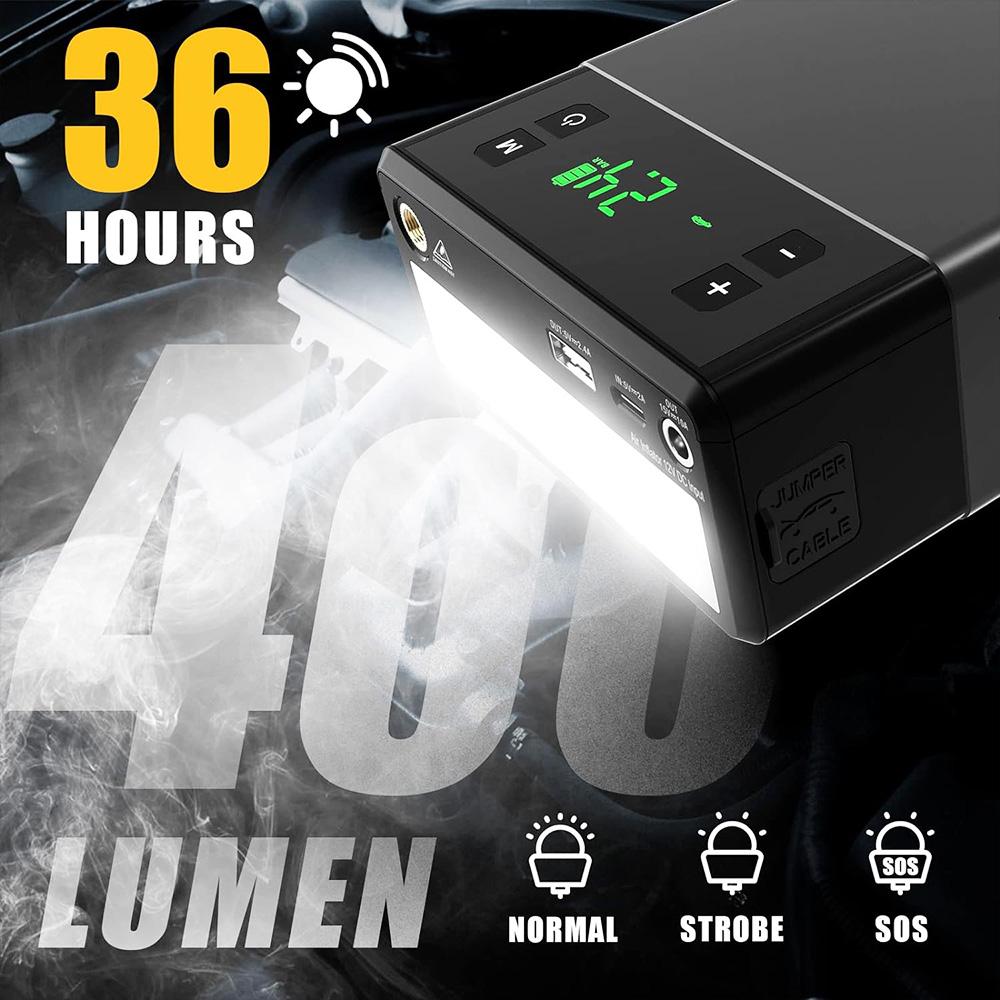 Пусковое устройство VTOMAN X1 с воздушным компрессором 100 фунтов на кв. дюйм, пиковый автомобильный стартер 2500 А, пусковой короб для литиевой батареи 12 В, светодиод 400 люмен