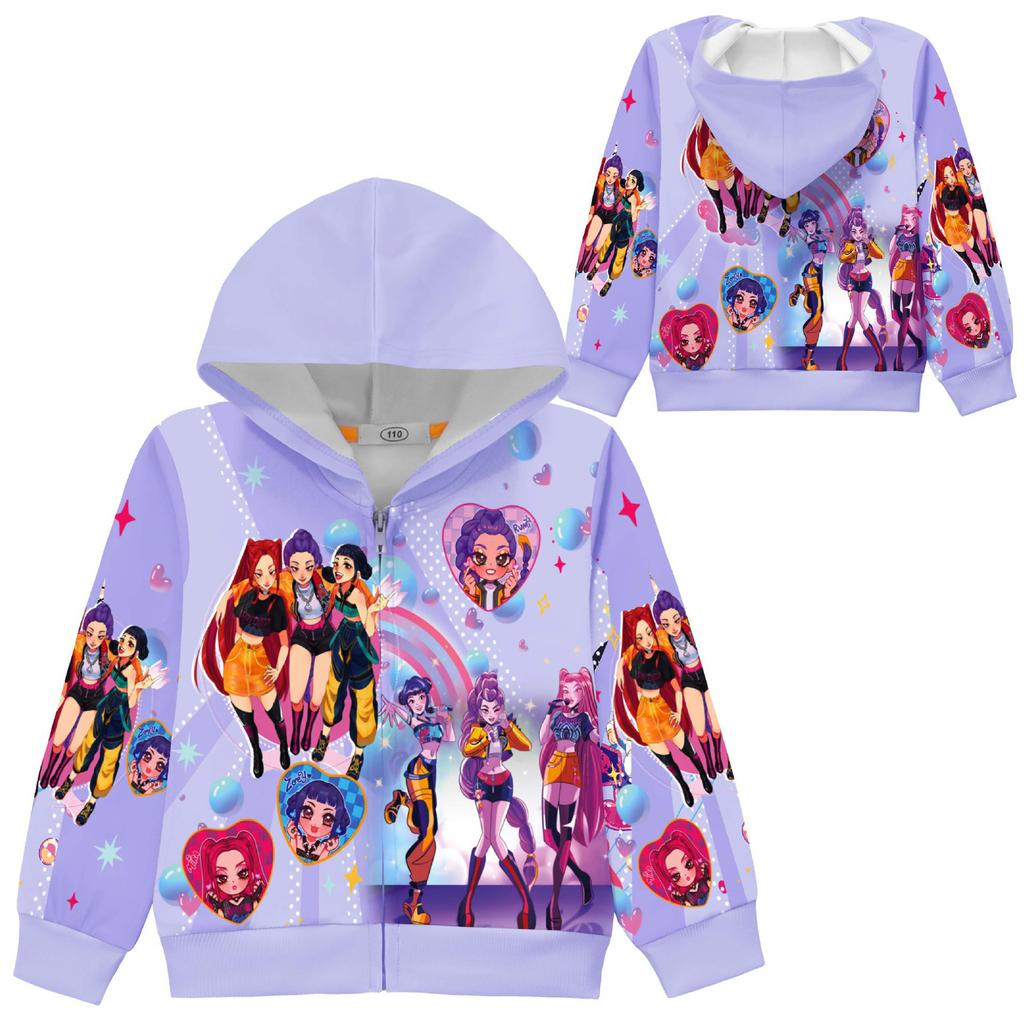 Худи для девочек 3D Мультяшная куртка Толстовка Музыкальная на молнии с капюшоном с длинным рукавом Топы
