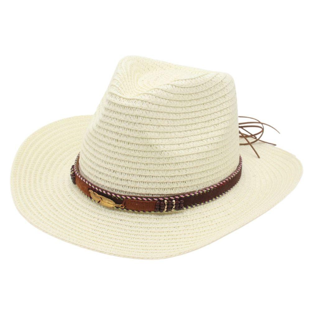 Summer Straw Cowgirl Hat Wide Brim Sunscreen Visor Cap Retro Western Cowboy Hats  Outdoor