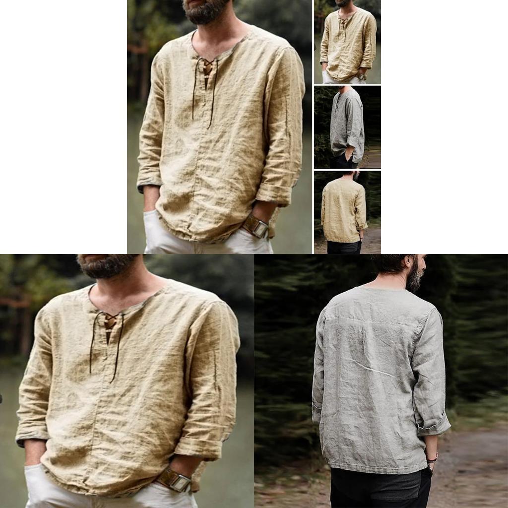 Casual Mens Long Sleeve Cotton Blend Shirt With Drawstring For Autumn Spring Wear