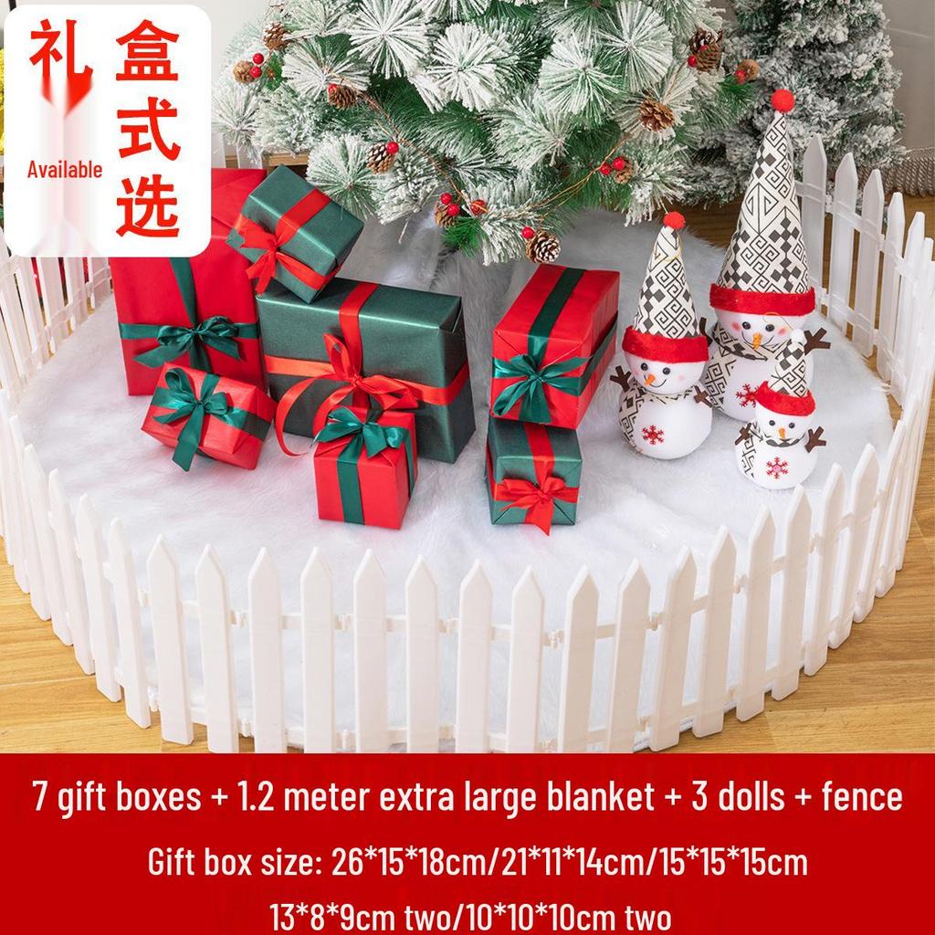 Large Christmas Tree Decoration Set with Snowman, Gift Box, Fence, and Tree Skirt for Shopping Mall Display