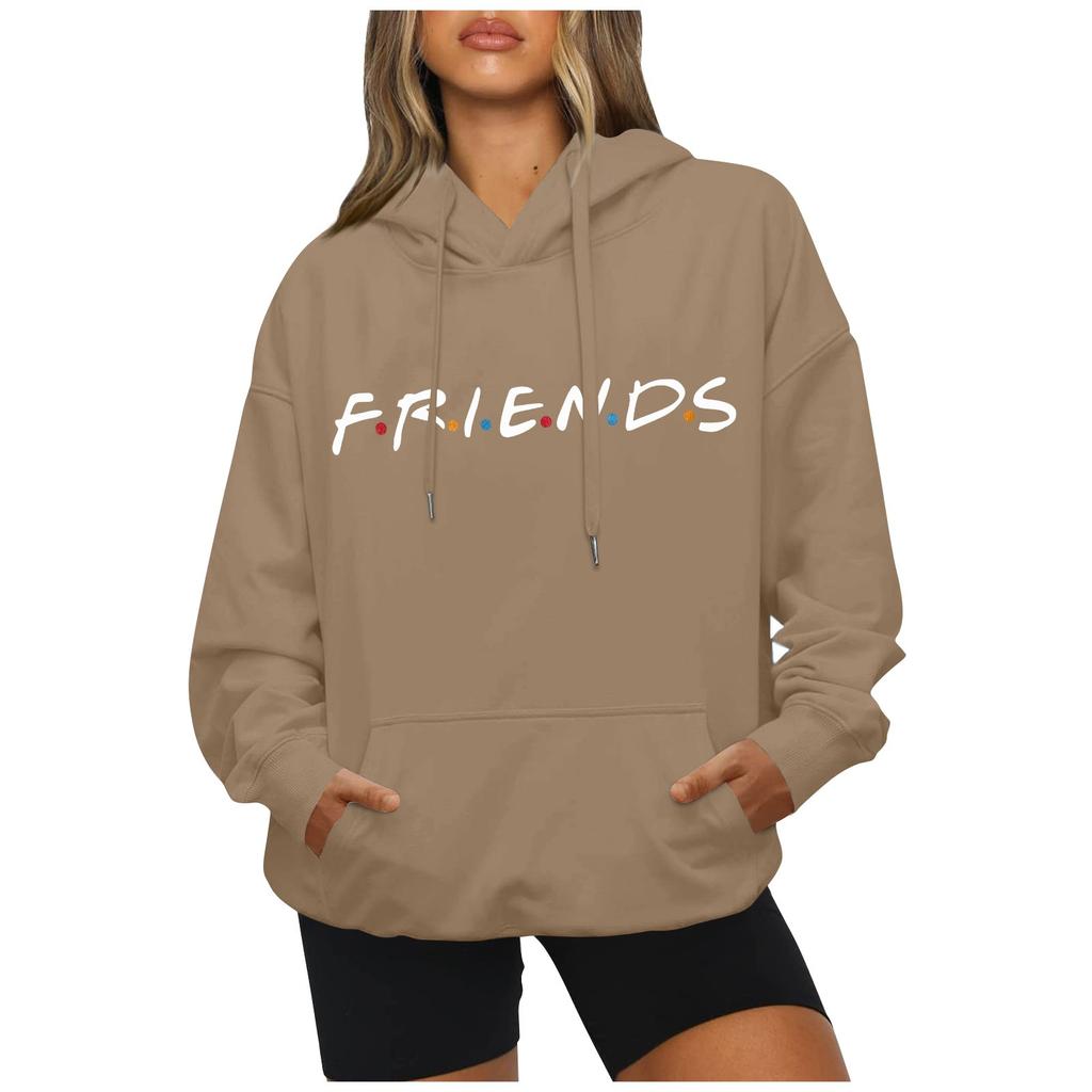 Модный повседневный свободный пуловер с длинными рукавами и буквенным принтом с веревочной толстовкой