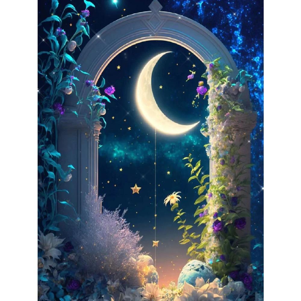 Алмазная картина Полный дрель Цветок Луна Пейзаж Круглая алмазная живопись Ручная работа Фруктовый десерт Diy Алмазная мозаика Картина Украшение дома