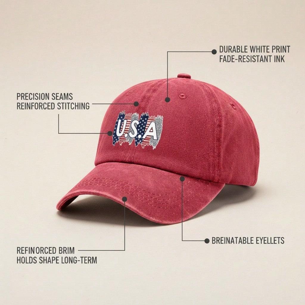 USA Patriotic Baseball Cap - Washed & Distressed Style, Adjustable Fit, Curved Brim For Outdoor Activities & Daily Wear, Unisex Vintage