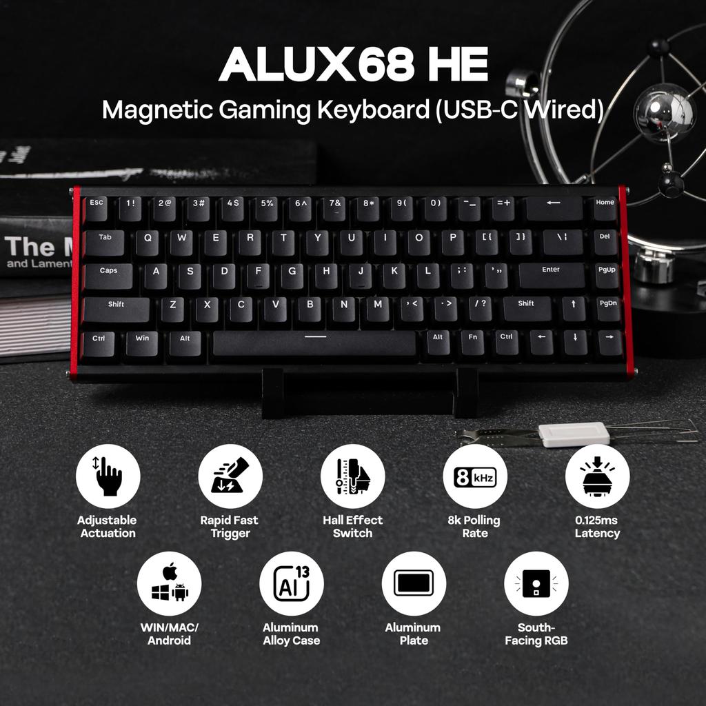 MechLands AJAZZ ALUX68 HE Aluminum Gaming Keyboard with Rapid Magnetic Wired Hall Effect 8K Polling and RGB Backlighting ALUX68 Triggers, Switches,