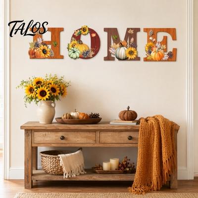 Буквы с текстурой древесины 4 шт. Деревянный знак HOME, с декором для стены, Раздельный гибкий дизайн букв-декора, Рустикальный стиль, Подвесной для Дня благодарения