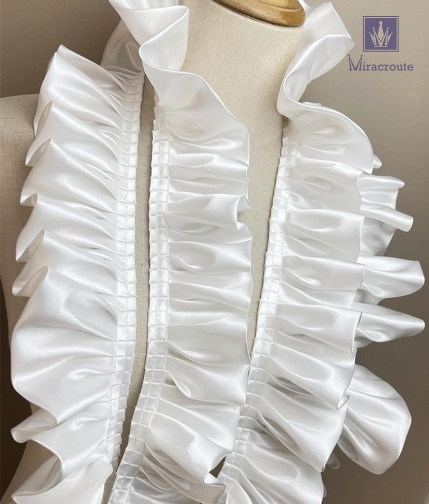 8cm Wide X Long Satin Fabric Ruffled Cute Ribbon In Black and Decorative for Wedding Lolita Dance Costumes 4.5m White, Dresses, Skirts, (White)