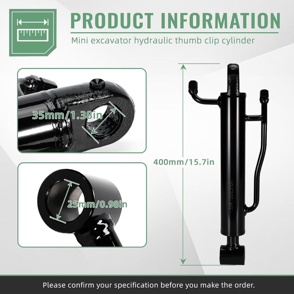 Mini Excavator Thumb Cylinder 25mm Single Hole Hydraulic Thumb Clamp Cylinder for Up to 3 Tons Excavators