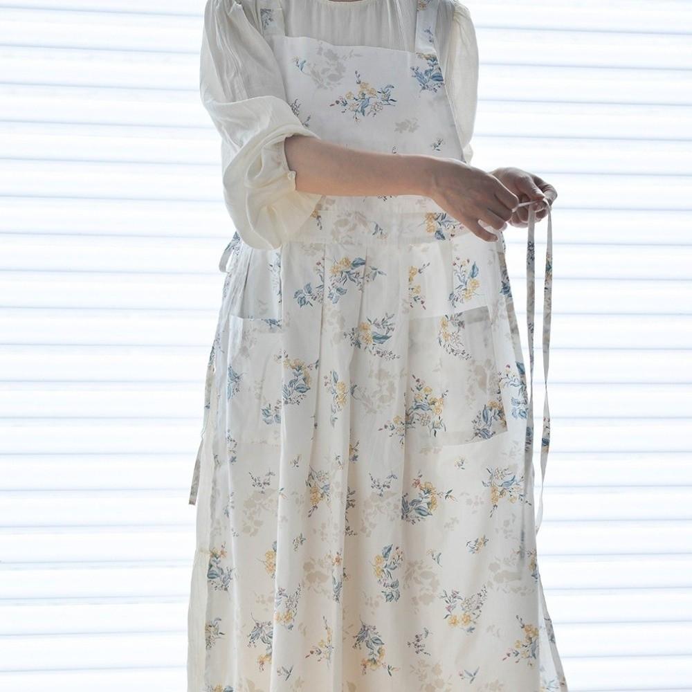 Floral Pattern Cotton Apron Pleated Skirt Korean-style Apron Girls Apron Household Work