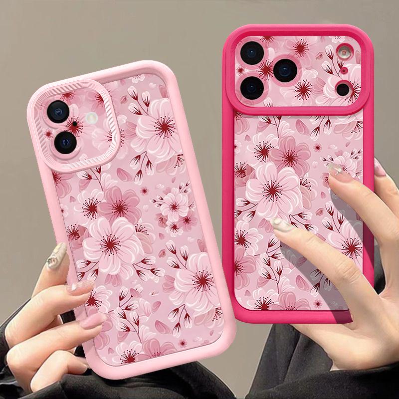 Full Screen Peach Blossoms Floral Case For iPhone 17 Pro Max Funda Shockproof Bumper Cover For iPhone 16 Pro Max 15 14 13 12 11 Air 16E