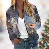 Женская легкая короткая куртка с длинными рукавами на молнии с принтом, повседневная стеганая куртка с карманами, рождественская