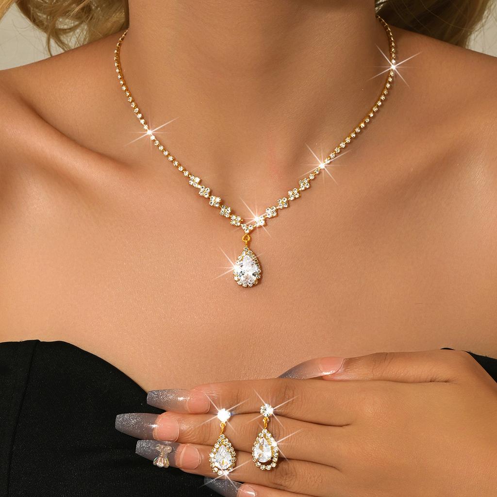 Necklace And Bracelet Accessory Set - Zircon Wedding Accessories Set - Bride's Jewelry Set