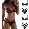 Black Sexy Bra Charming Suit Underwear Cutout Sheer Tie Mesh Thong